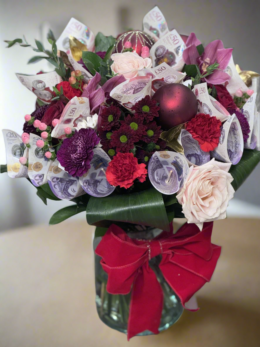 Christmas Red Glamour Money Bouquet In Vase