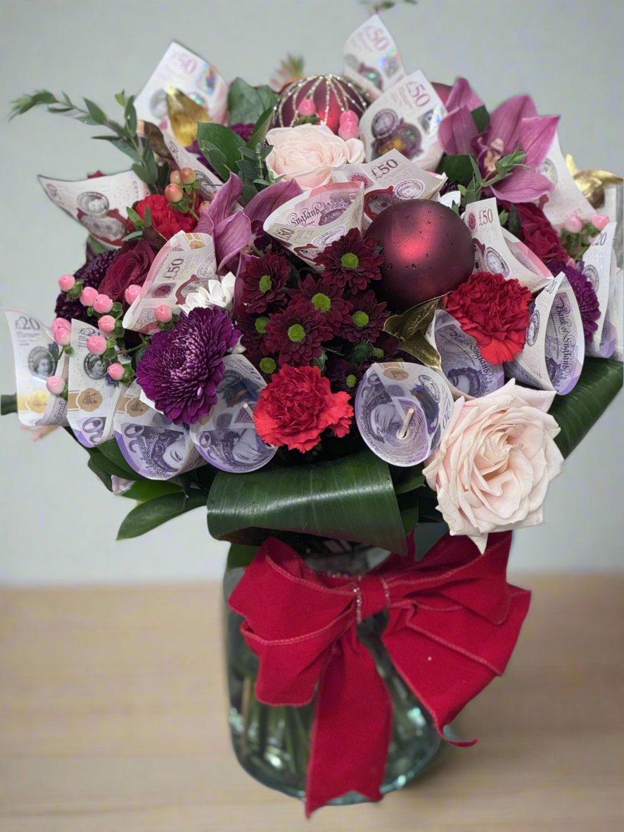 Christmas Red Glamour Money Bouquet In Vase