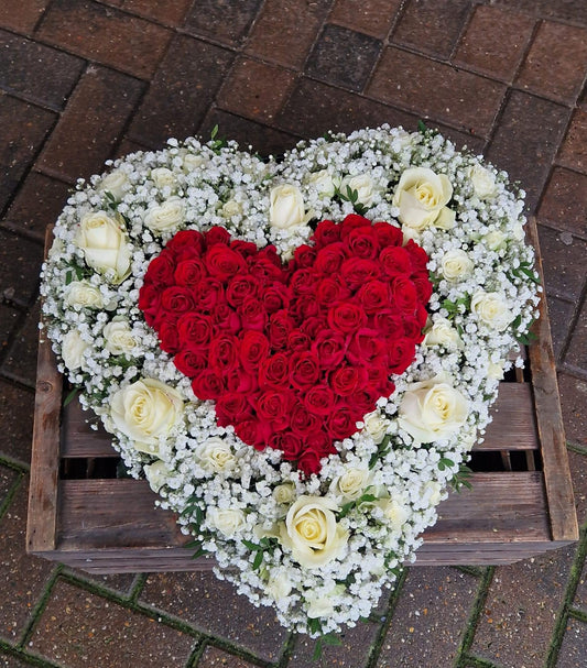 RED ROSE & GYPSOPHILA  HEART