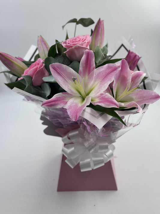 Beautifully Simple Rose and Lily Bouquet Pink