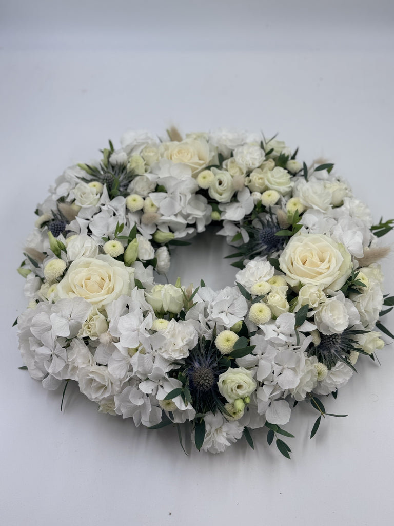 Rose And Hydrangea Wreath Tribute - Rams florists