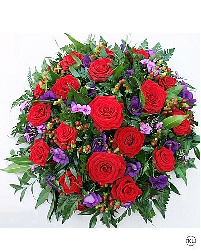 RED ROSE AND PURPLE LISIANTHUS POSY