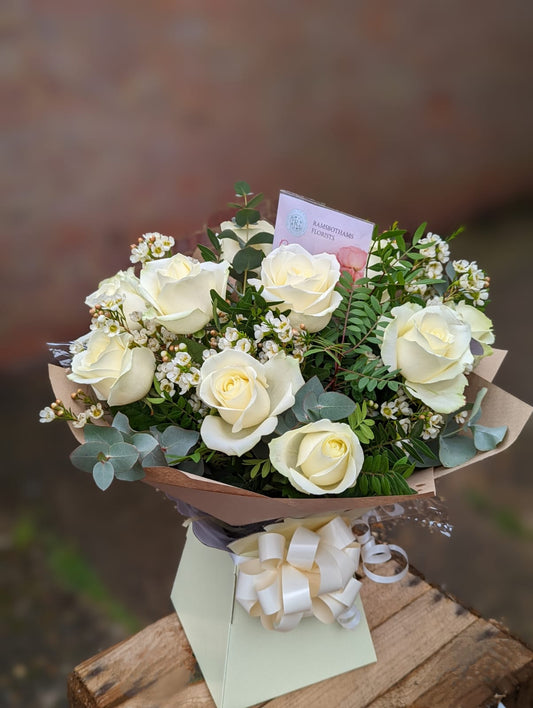 12 White Rose Hand tied