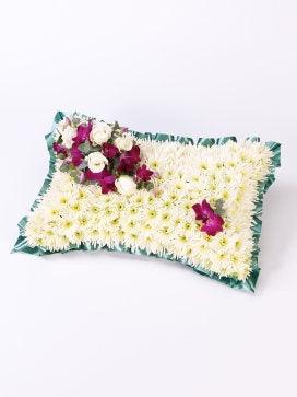 Pillow white Based &Rose with Ribbon - Rams florists