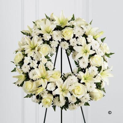 STAND WHITE TRIBUTE WREATH - Rams florists