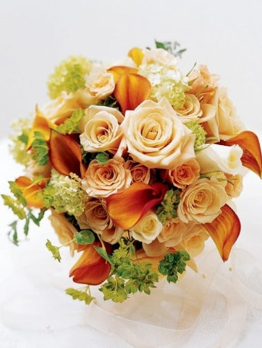 Sweet Peach Rose & Calla Lily Bridal Bouquet