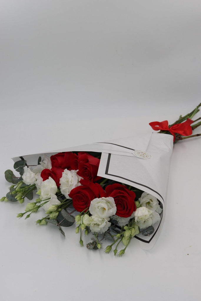 Beautifully Simple Flat Bouquet Red & White - Rams florists