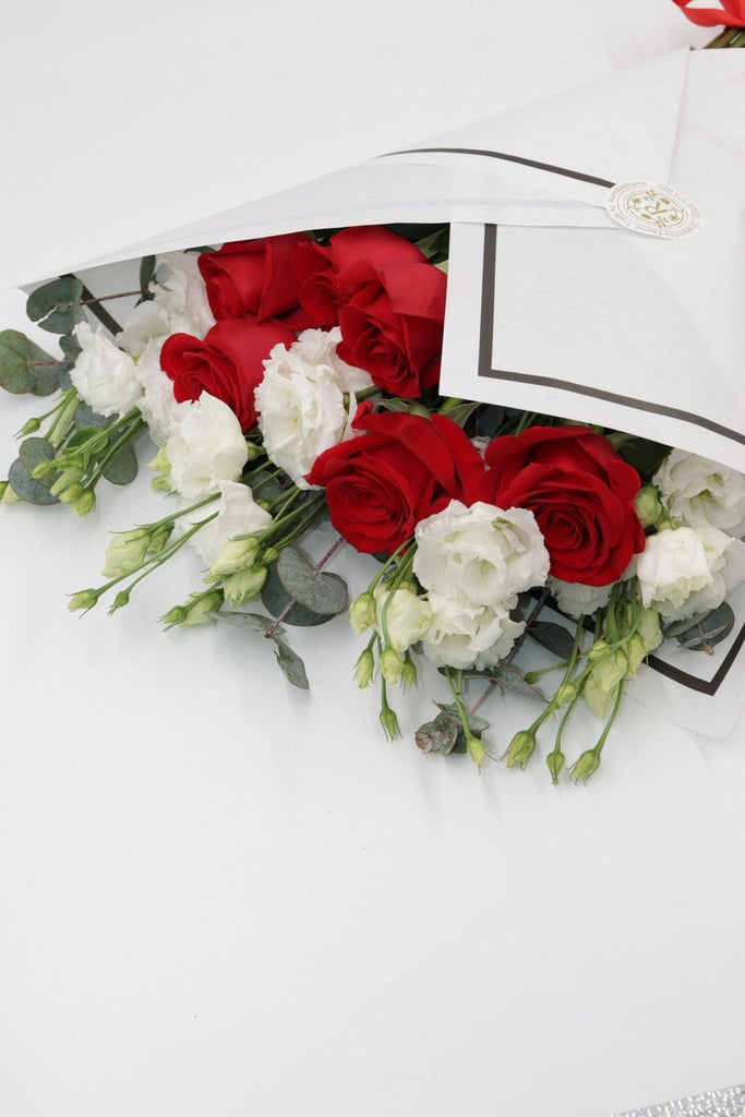 Beautifully Simple Flat Bouquet Red & White - Rams florists