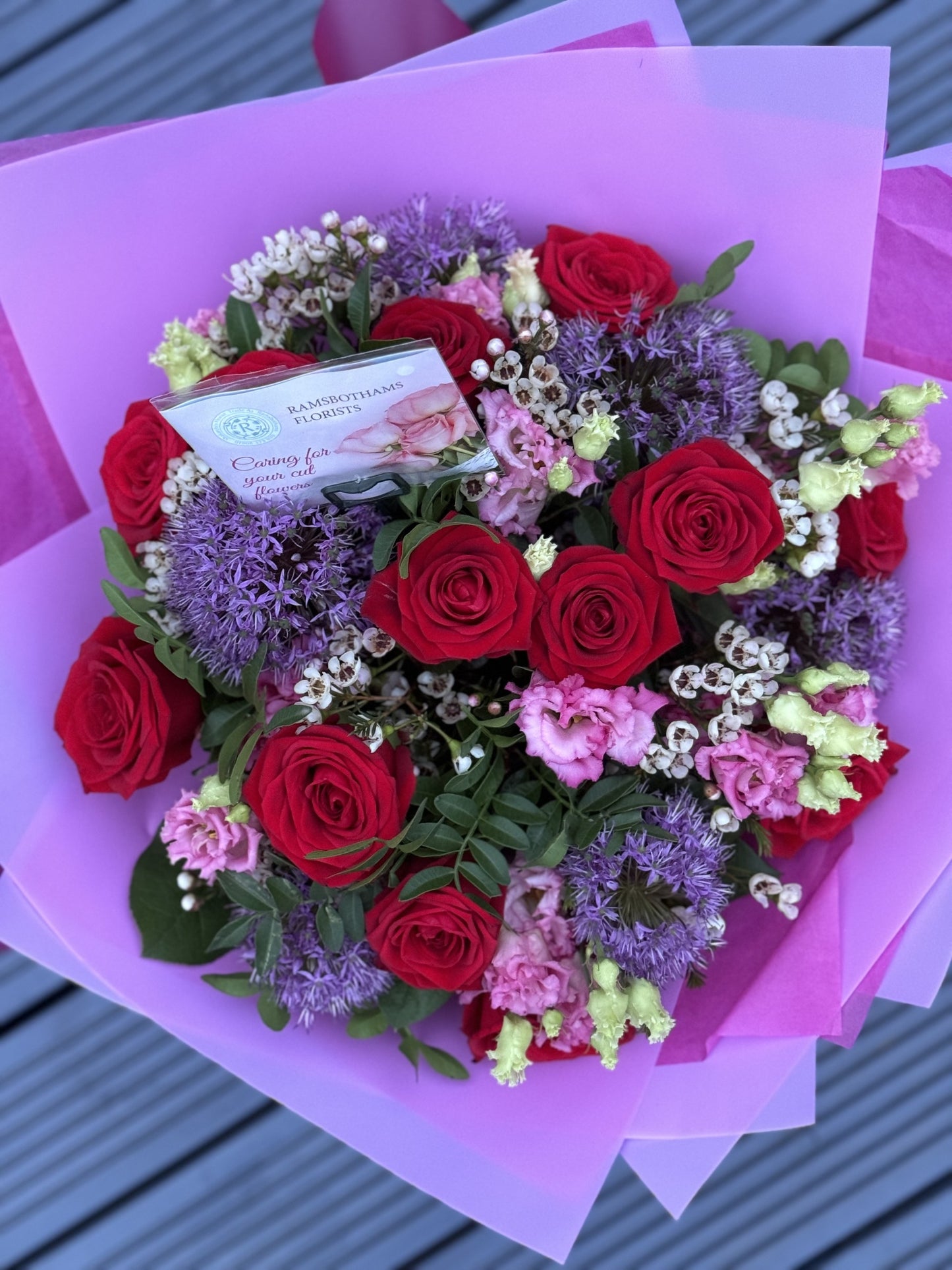 Luxury Red Roses, allium & lisianthus