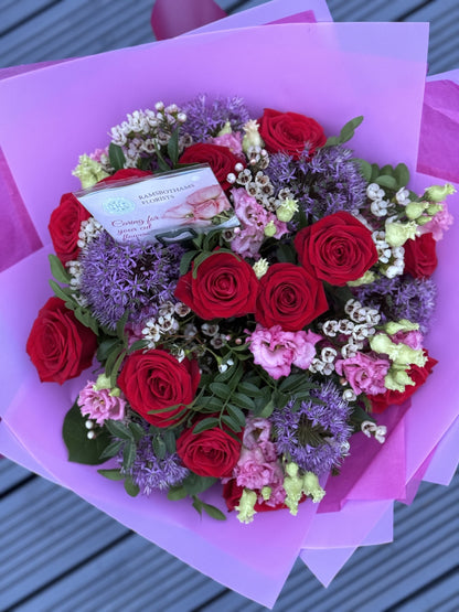 Luxury Red Roses, allium & lisianthus