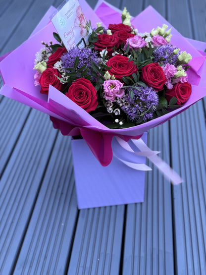 Luxury Red Roses, allium & lisianthus