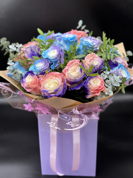 Rainbow Romance  Rose Hand Tied Bouquet(Pre order)