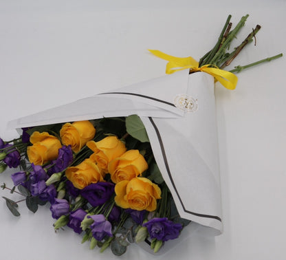 Beautifully Simple Flat Bouquet Yellow & Purple