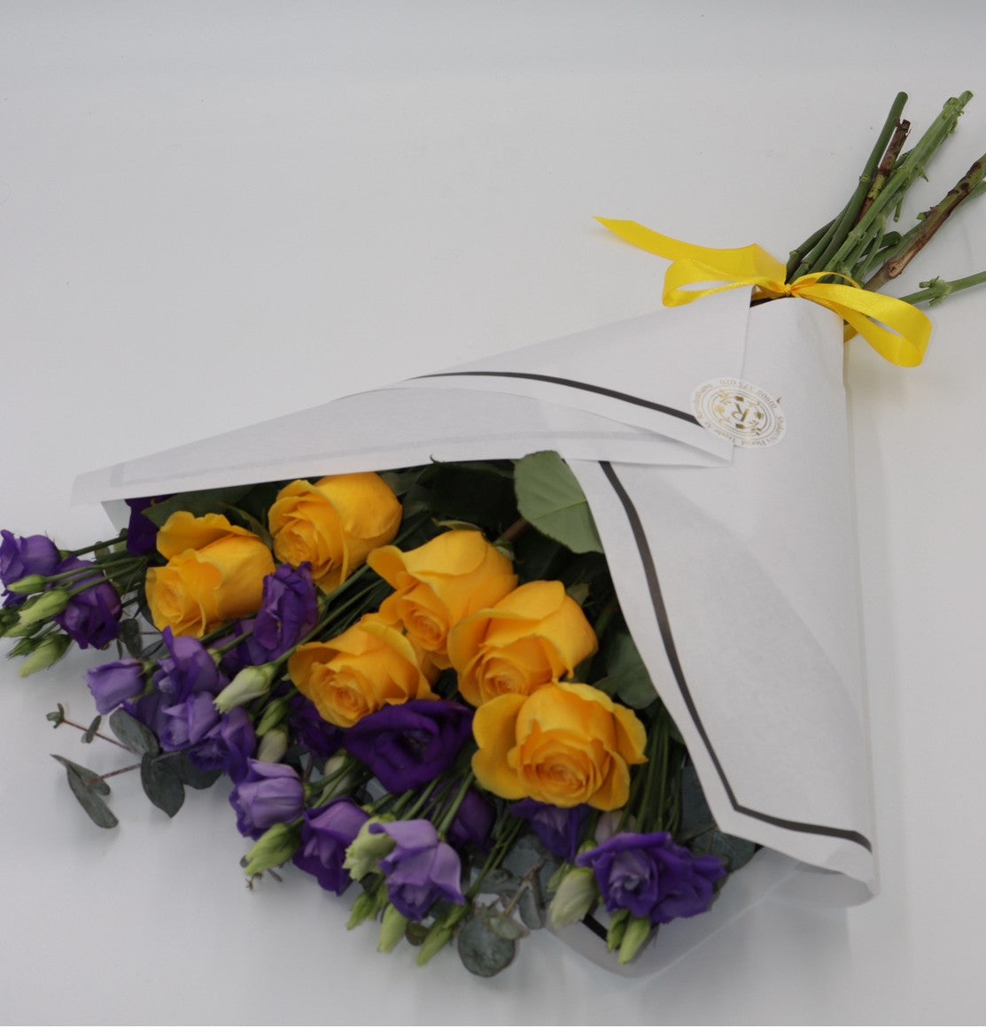 Beautifully Simple Flat Bouquet Yellow & Purple