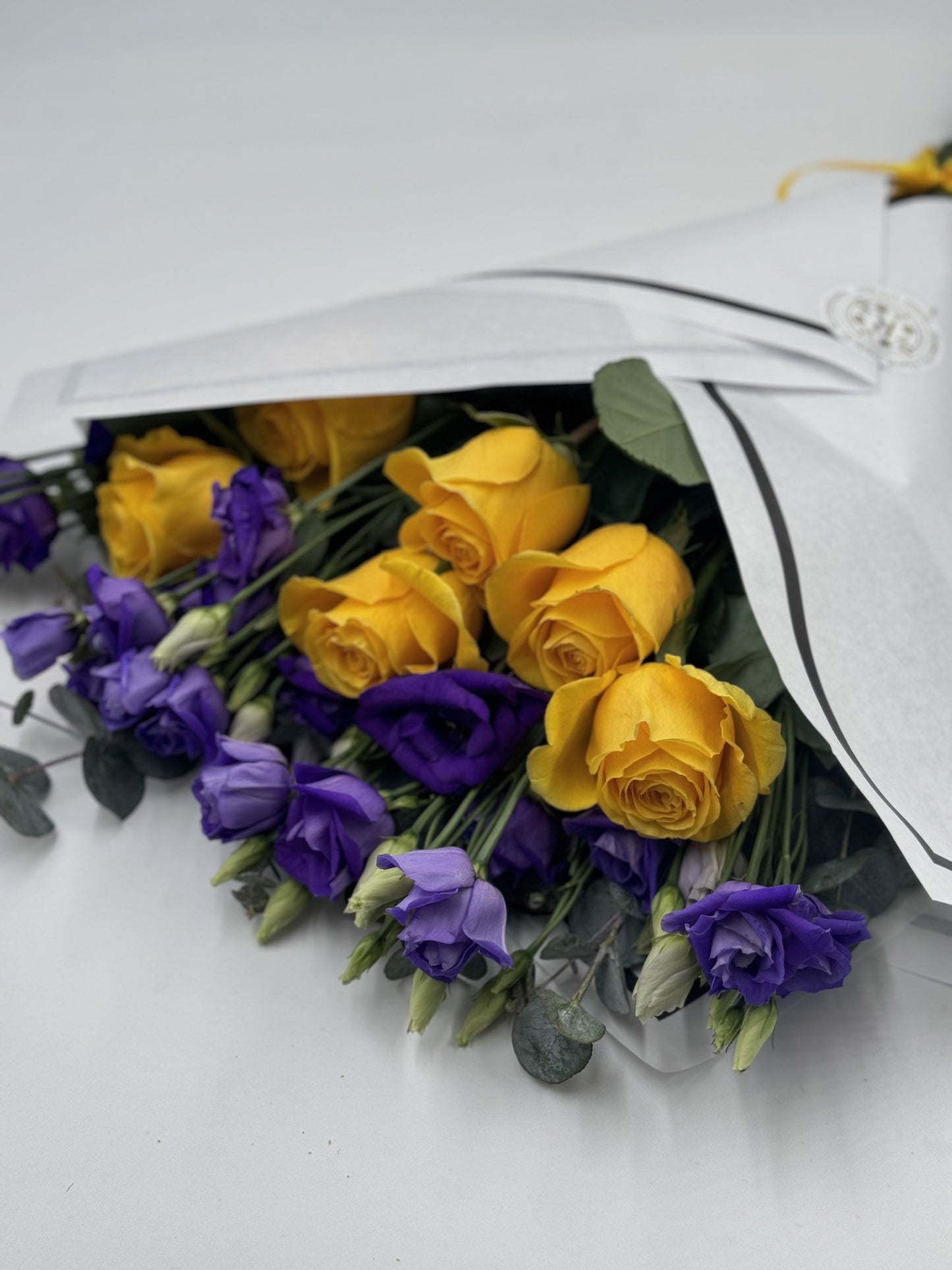 Beautifully Simple Flat Bouquet Yellow & Purple